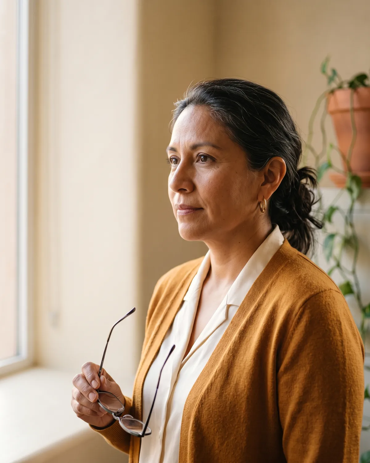 Portrait of Marisol Valdenegro by an office window