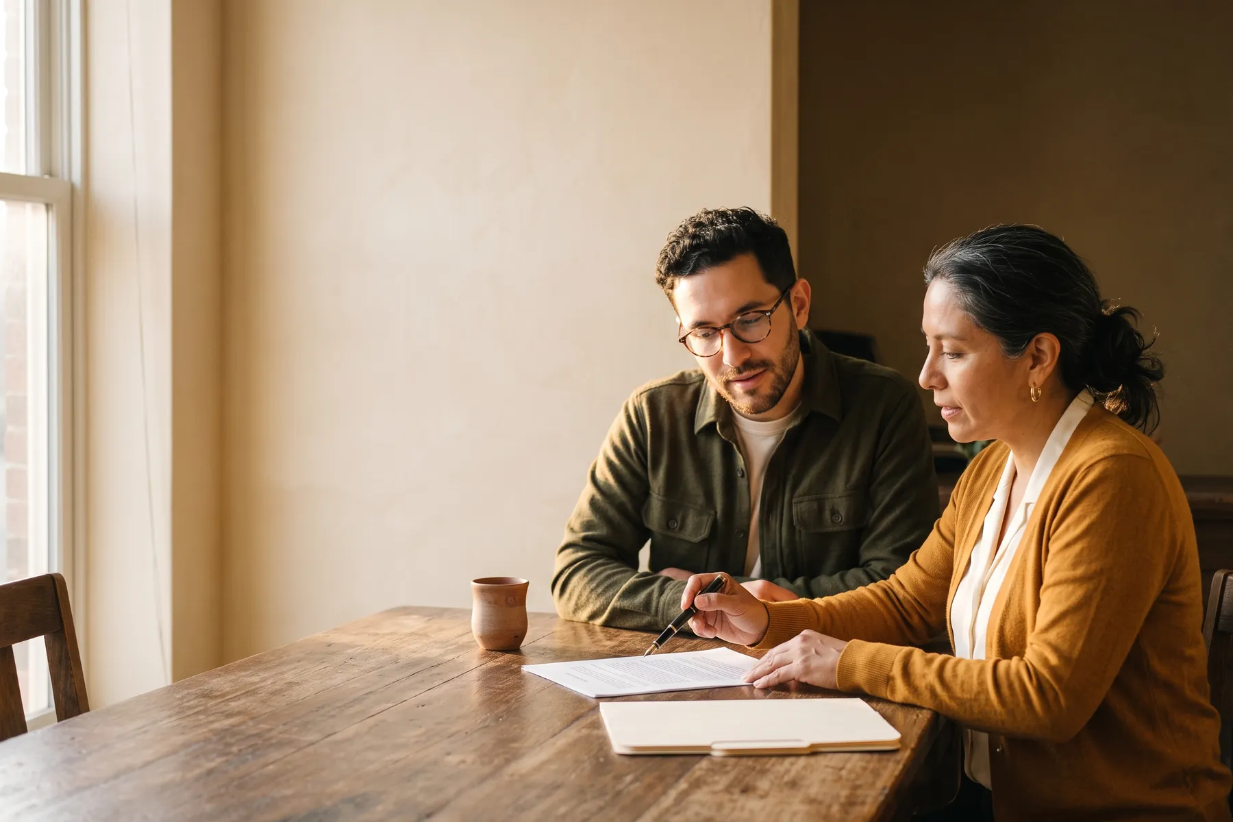 Marisol Valdenegro and Tomás Echarri review a file
